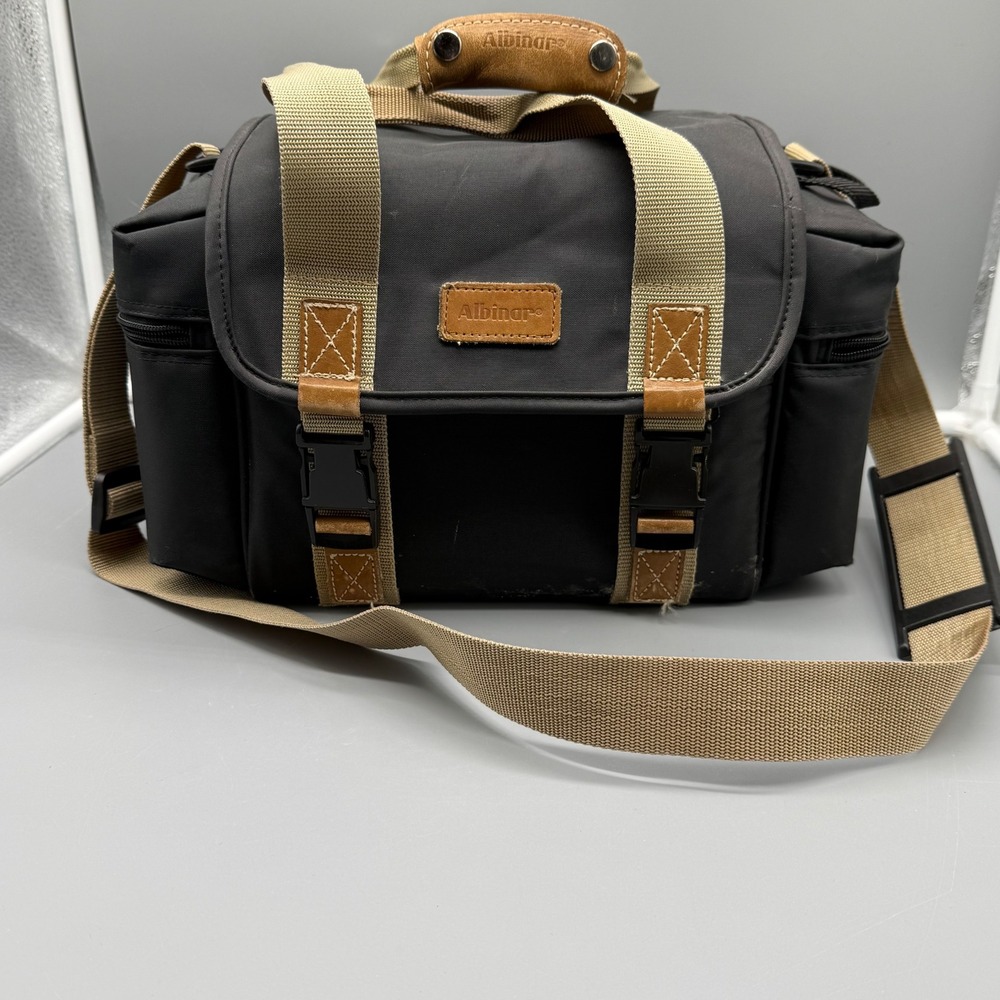 Albinar Camera Bag Black Nylon Padded Shoulder Case with Adjustable Dividers